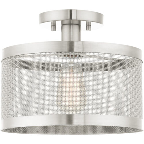 1 Light Brushed Nickel Semi Flush Mount with Brushed Nickel Stainless Mesh Shade-Lighting LumensSemi Flush