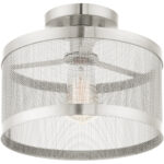 1 Light Brushed Nickel Semi Flush Mount with Brushed Nickel Stainless Mesh Shade-Lighting LumensSemi Flush