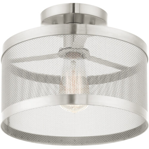 1 Light Brushed Nickel Semi Flush Mount with Brushed Nickel Stainless Mesh Shade-Lighting LumensSemi Flush