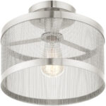 1 Light Brushed Nickel Semi Flush Mount with Brushed Nickel Stainless Mesh Shade-Lighting LumensSemi Flush