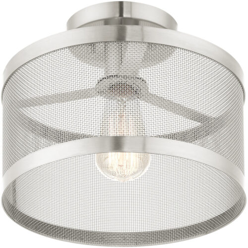 1 Light Brushed Nickel Semi Flush Mount with Brushed Nickel Stainless Mesh Shade-Lighting LumensSemi Flush