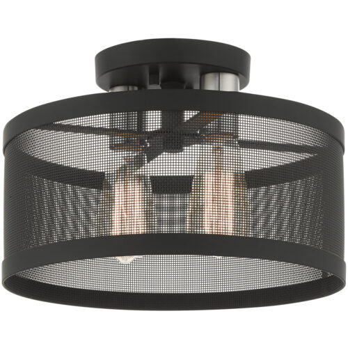 2 Light Black Semi Flush Mount with Black Stainless Mesh Shade-Lighting LumensSemi Flush