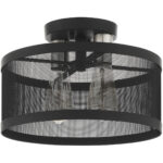 2 Light Black Semi Flush Mount with Black Stainless Mesh Shade-Lighting LumensSemi Flush