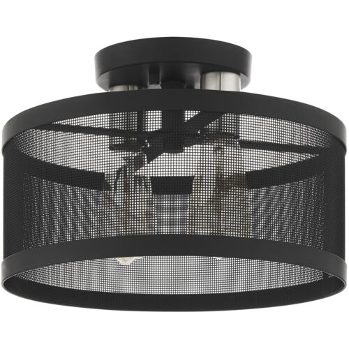 2 Light Black Semi Flush Mount with Black Stainless Mesh Shade-Lighting LumensSemi Flush