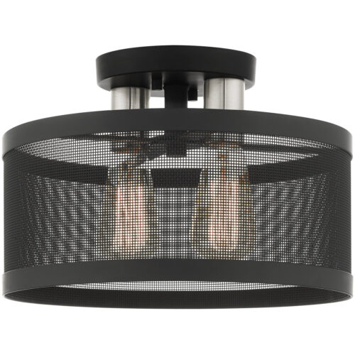 2 Light Black Semi Flush Mount with Black Stainless Mesh Shade-Lighting LumensSemi Flush