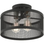 2 Light Black Semi Flush Mount with Black Stainless Mesh Shade-Lighting LumensSemi Flush