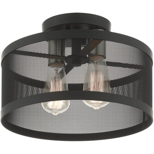 2 Light Black Semi Flush Mount with Black Stainless Mesh Shade-Lighting LumensSemi Flush