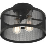 2 Light Black Semi Flush Mount with Black Stainless Mesh Shade-Lighting LumensSemi Flush