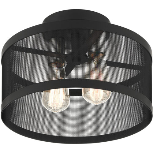 2 Light Black Semi Flush Mount with Black Stainless Mesh Shade-Lighting LumensSemi Flush