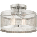 2 Light Brushed Nickel Semi Flush Mount with Brushed Nickel Stainless Mesh Shade-Lighting LumensSemi Flush