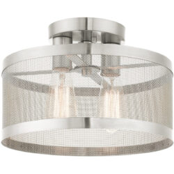 2 Light Brushed Nickel Semi Flush Mount with Brushed Nickel Stainless Mesh Shade-Lighting LumensSemi Flush