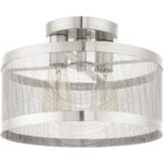 2 Light Brushed Nickel Semi Flush Mount with Brushed Nickel Stainless Mesh Shade-Lighting LumensSemi Flush