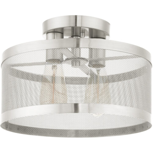 2 Light Brushed Nickel Semi Flush Mount with Brushed Nickel Stainless Mesh Shade-Lighting LumensSemi Flush