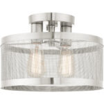 2 Light Brushed Nickel Semi Flush Mount with Brushed Nickel Stainless Mesh Shade-Lighting LumensSemi Flush