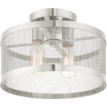 2 Light Brushed Nickel Semi Flush Mount with Brushed Nickel Stainless Mesh Shade-Lighting LumensSemi Flush