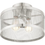 2 Light Brushed Nickel Semi Flush Mount with Brushed Nickel Stainless Mesh Shade-Lighting LumensSemi Flush