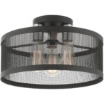 3 Light Black Semi Flush Mount with Black Stainless Mesh Shade-Lighting LumensSemi Flush