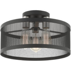 3 Light Black Semi Flush Mount with Black Stainless Mesh Shade-Lighting LumensSemi Flush