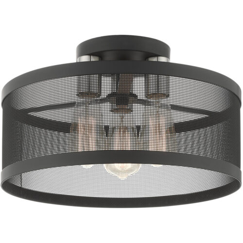 3 Light Black Semi Flush Mount with Black Stainless Mesh Shade-Lighting LumensSemi Flush