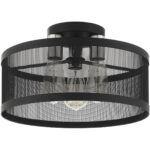 3 Light Black Semi Flush Mount with Black Stainless Mesh Shade-Lighting LumensSemi Flush