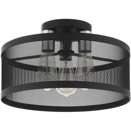 3 Light Black Semi Flush Mount with Black Stainless Mesh Shade-Lighting LumensSemi Flush