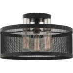 3 Light Black Semi Flush Mount with Black Stainless Mesh Shade-Lighting LumensSemi Flush