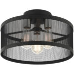 3 Light Black Semi Flush Mount with Black Stainless Mesh Shade-Lighting LumensSemi Flush