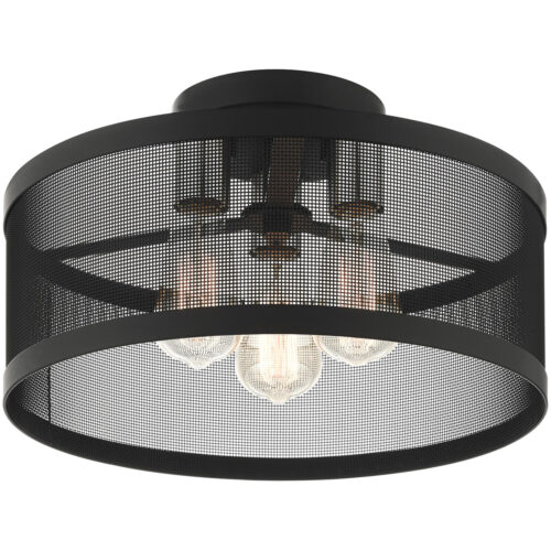 3 Light Black Semi Flush Mount with Black Stainless Mesh Shade-Lighting LumensSemi Flush