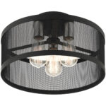 3 Light Black Semi Flush Mount with Black Stainless Mesh Shade-Lighting LumensSemi Flush