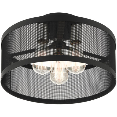 3 Light Black Semi Flush Mount with Black Stainless Mesh Shade-Lighting LumensSemi Flush