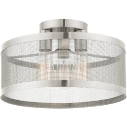 3 Light Brushed Nickel Semi Flush Mount with Brushed Nickel Stainless Mesh Shade-Lighting LumensSemi Flush