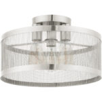 3 Light Brushed Nickel Semi Flush Mount with Brushed Nickel Stainless Mesh Shade-Lighting LumensSemi Flush