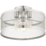 3 Light Brushed Nickel Semi Flush Mount with Brushed Nickel Stainless Mesh Shade-Lighting LumensSemi Flush