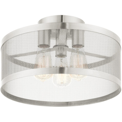 3 Light Brushed Nickel Semi Flush Mount with Brushed Nickel Stainless Mesh Shade-Lighting LumensSemi Flush