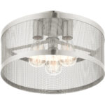 3 Light Brushed Nickel Semi Flush Mount with Brushed Nickel Stainless Mesh Shade-Lighting LumensSemi Flush