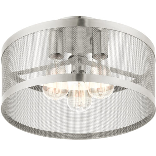 3 Light Brushed Nickel Semi Flush Mount with Brushed Nickel Stainless Mesh Shade-Lighting LumensSemi Flush