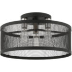 3 Light Black Semi Flush Mount with Black Stainless Mesh Shade-Lighting LumensSemi Flush