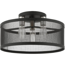 3 Light Black Semi Flush Mount with Black Stainless Mesh Shade-Lighting LumensSemi Flush