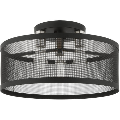 3 Light Black Semi Flush Mount with Black Stainless Mesh Shade-Lighting LumensSemi Flush