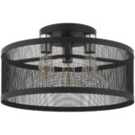 3 Light Black Semi Flush Mount with Black Stainless Mesh Shade-Lighting LumensSemi Flush