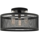 3 Light Black Semi Flush Mount with Black Stainless Mesh Shade-Lighting LumensSemi Flush