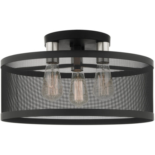 3 Light Black Semi Flush Mount with Black Stainless Mesh Shade-Lighting LumensSemi Flush