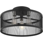 3 Light Black Semi Flush Mount with Black Stainless Mesh Shade-Lighting LumensSemi Flush