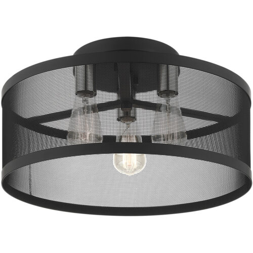 3 Light Black Semi Flush Mount with Black Stainless Mesh Shade-Lighting LumensSemi Flush