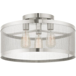 3 Light Brushed Nickel Semi Flush Mount with Brushed Nickel Stainless Mesh Shade-Lighting LumensSemi Flush