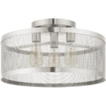 3 Light Brushed Nickel Semi Flush Mount with Brushed Nickel Stainless Mesh Shade-Lighting LumensSemi Flush