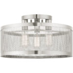 3 Light Brushed Nickel Semi Flush Mount with Brushed Nickel Stainless Mesh Shade-Lighting LumensSemi Flush