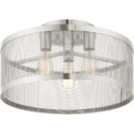 3 Light Brushed Nickel Semi Flush Mount with Brushed Nickel Stainless Mesh Shade-Lighting LumensSemi Flush