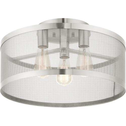 3 Light Brushed Nickel Semi Flush Mount with Brushed Nickel Stainless Mesh Shade-Lighting LumensSemi Flush