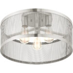 3 Light Brushed Nickel Semi Flush Mount with Brushed Nickel Stainless Mesh Shade-Lighting LumensSemi Flush